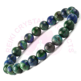 Natural Azurite 8 mm Round Bead Bracelet for Wisdom, Intuition, Mental Clarity & Spiritual Growth | Reiki Charged Gemstone Bracelet for Men & Women