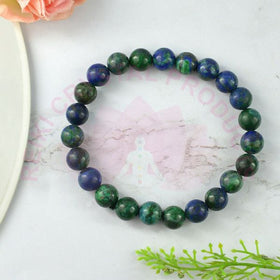 Natural Azurite 8mm Round Bead Bracelet for Wisdom, Intuition, Mental Clarity & Spiritual Growth | Reiki Charged Gemstone Bracelet for Men & Women