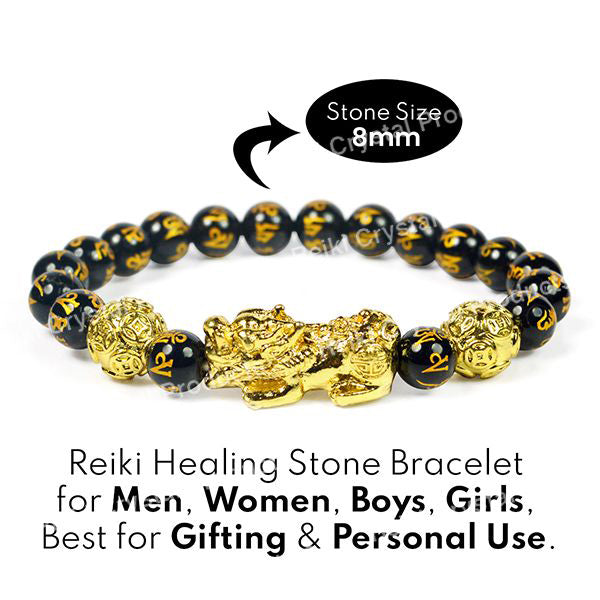 Natural Black Obsidian Pixiu Bracelet 8mm Round Bead Bracelet for Protection, Wealth, Good Luck & Prosperity