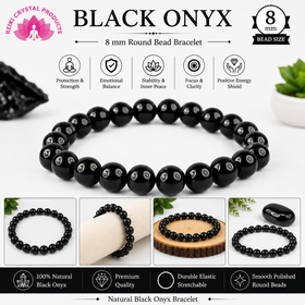 Natural Black Onyx 8 mm Round Bead Bracelet for Protection, Grounding, Confidence & Emotional Balance  Crystal Bracelet for Men & Women