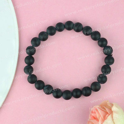 Natural Black Onyx Matte 8 mm Round Bead Bracelet for Protection, Strength, Confidence & Positive Energy