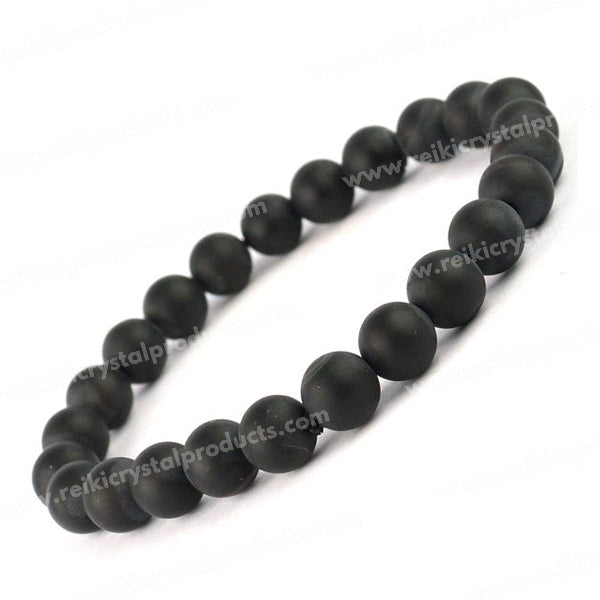 Natural Black Onyx Matte 8 mm Round Bead Bracelet for Protection, Strength, Confidence & Positive Energy | Reiki Charged Gemstone Bracelet for Men & Women