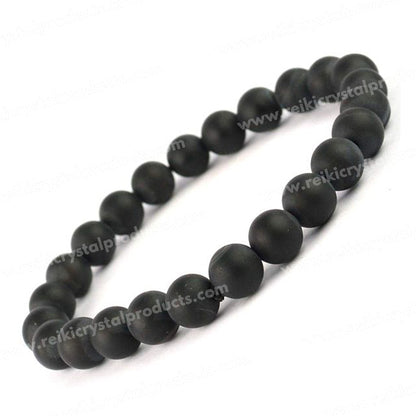 Natural Black Onyx Matte 8 mm Round Bead Bracelet for Protection, Strength, Confidence & Positive Energy | Reiki Charged Gemstone Bracelet for Men & Women