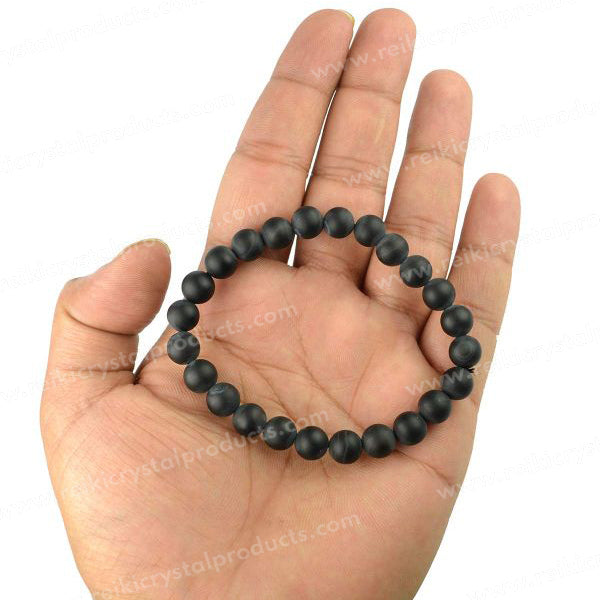 Natural Black Onyx Matte 8mm Round Bead Bracelet for Protection, Strength, Confidence & Positive Energy | Reiki Charged Gemstone Bracelet for Men & Women