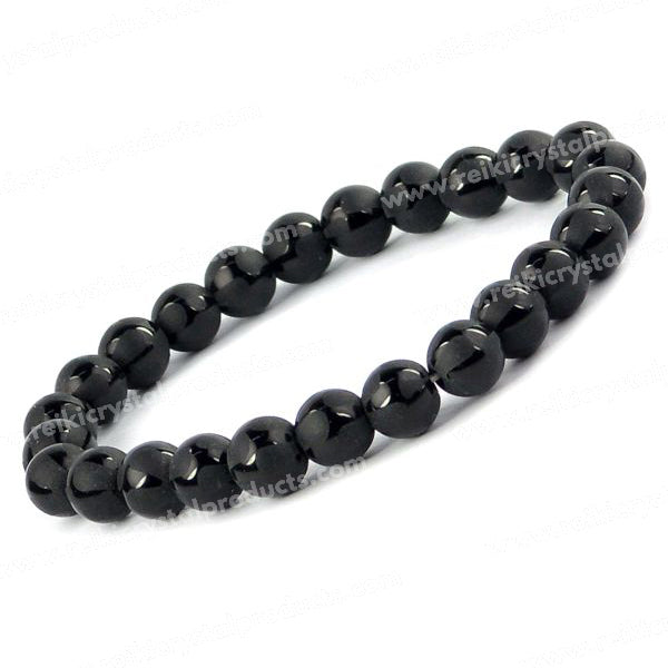 Natural Black Onyx Self 8 mm Round Bead Bracelet for Protection, Strength, Confidence & Positive Energy | Reiki Charged Gemstone Bracelet for Men & Women