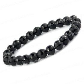 Natural Black Onyx Self 8 mm Round Bead Bracelet for Protection, Strength, Confidence & Positive Energy | Reiki Charged Gemstone Bracelet for Men & Women