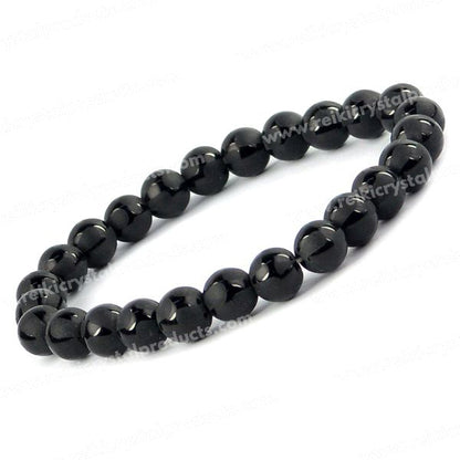 Natural Black Onyx Self 8 mm Round Bead Bracelet for Protection, Strength, Confidence & Positive Energy | Reiki Charged Gemstone Bracelet for Men & Women