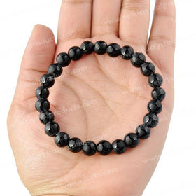 Natural Black Onyx Self 8mm Round Bead Bracelet for Protection, Strength, Confidence & Positive Energy | Reiki Charged Gemstone Bracelet for Men & Women