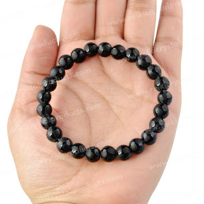 Natural Black Onyx Self 8mm Round Bead Bracelet for Protection, Strength, Confidence & Positive Energy | Reiki Charged Gemstone Bracelet for Men & Women