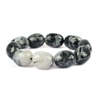 Natural Black Rutile Quartz Big Round Tumble Bracelet for Protection, Grounding, Focus 