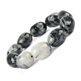 Natural Black Rutile Quartz Big Round Tumble Bracelet for Protection, Grounding, Focus, Confidence & Positive Energy