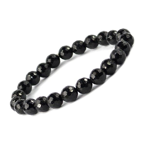 Natural Black Tourmaline 8 mm Faceted Bead Bracelet for Protection, Grounding, Strength & Positive Energy | Reiki Charged Gemstone Bracelet for Men & Women
