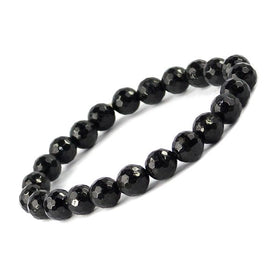 Natural Black Tourmaline 8 mm Faceted Bead Bracelet for Protection, Grounding, Strength & Positive Energy | Reiki Charged Gemstone Bracelet for Men & Women