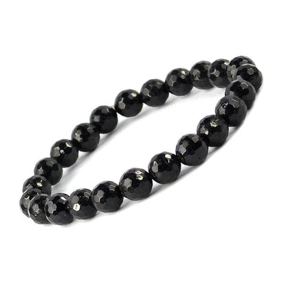 Natural Black Tourmaline 8 mm Faceted Bead Bracelet for Protection, Grounding, Strength & Positive Energy | Reiki Charged Gemstone Bracelet for Men & Women