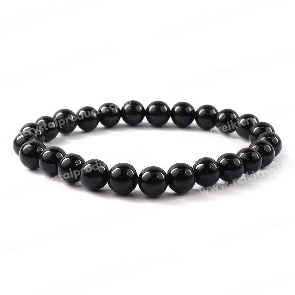Natural Black Tourmaline 8 mm Round Bead Bracelet | Protection, Grounding & Positive Energy 
