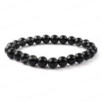 Natural Black Tourmaline 8 mm Round Bead Bracelet | Protection, Grounding & Positive Energy 