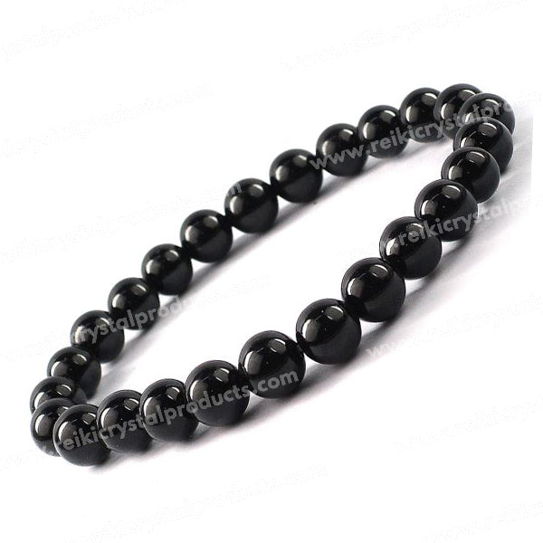 Natural Black Tourmaline 8 mm Round Bead Bracelet | Protection, Grounding & Positive Energy | Reiki Charged Crystal Bracelet for Men & Women