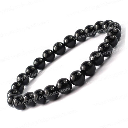 Natural Black Tourmaline 8 mm Round Bead Bracelet | Protection, Grounding & Positive Energy | Reiki Charged Crystal Bracelet for Men & Women