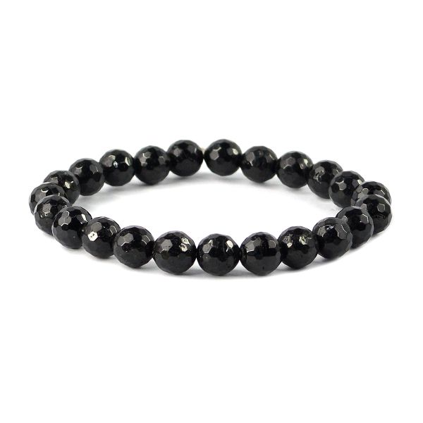 Natural Black Tourmaline 8mm Faceted Bead Bracelet for Protection, Grounding, Strength & Positive Energy