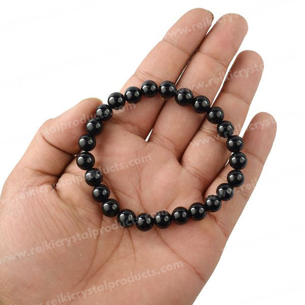 Natural Black Tourmaline 8mm round bead bracelet for protection