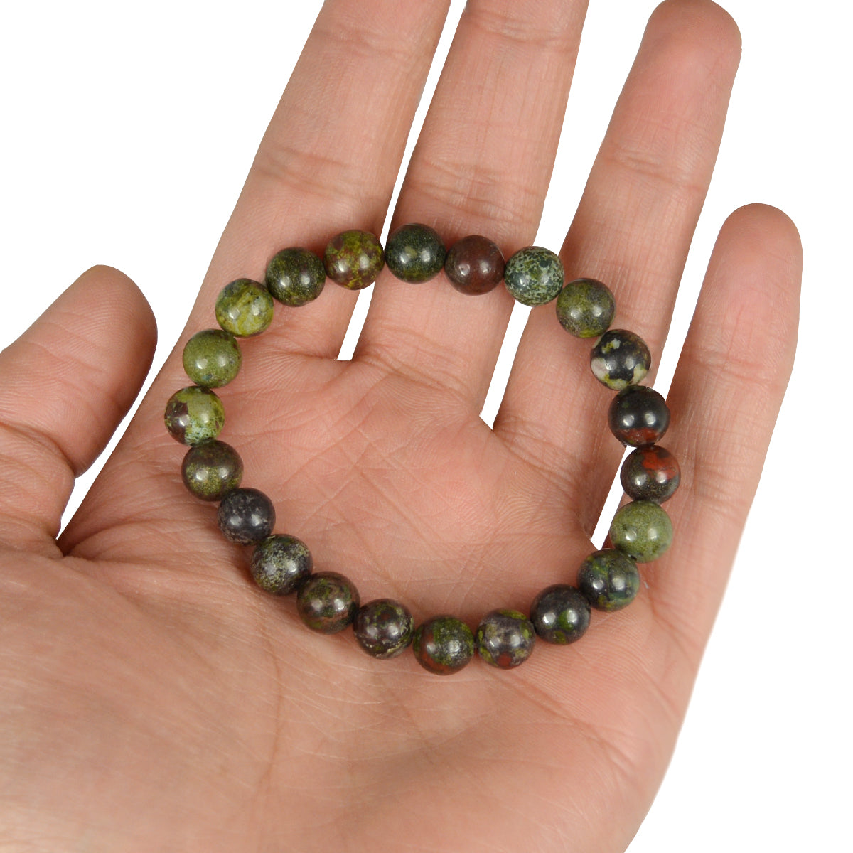 Natural Bloodstone 8 mm Round Bead Bracelet for Courage, Strength, Confidence, Grounding