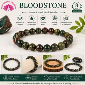 Natural Bloodstone 8 mm Round Bead Bracelet for Courage, Strength, Confidence, Grounding & Positive Energy  Crystal Bracelet for Men & Women