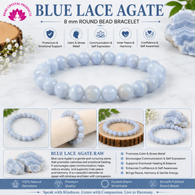 Natural Blue Lace Agate 8 mm Round Bead Bracelet for Calmness, Communication, Emotional Balance & Positive Energy  Crystal Bracelet for Men & Women