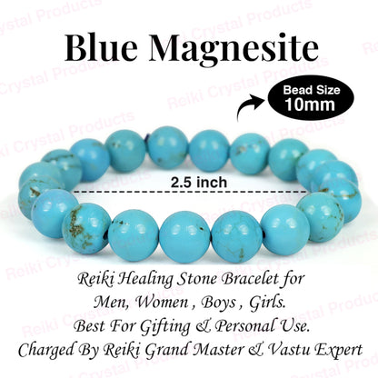 Natural Blue Magnesite 10 mm Round Bead Bracelet for Calmness, Communication, Emotional Balance & Positive Energy