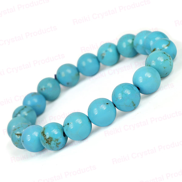 Natural Blue Magnesite 10 mm Round Bead Bracelet for Calmness, Communication, Emotional Balance & Positive Energy | Reiki Charged Gemstone Bracelet for Men & Women