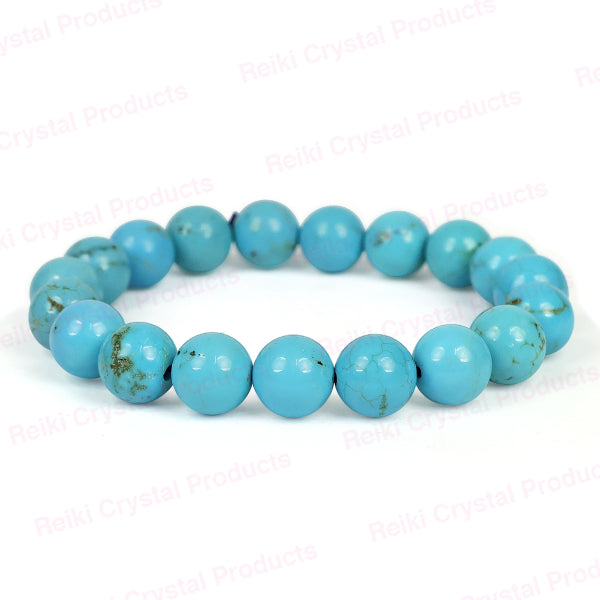 Natural Blue Magnesite 10mm Round Bead Bracelet for Calmness, Communication, Emotional Balance & Positive Energy | Reiki Charged Gemstone Bracelet for Men & Women