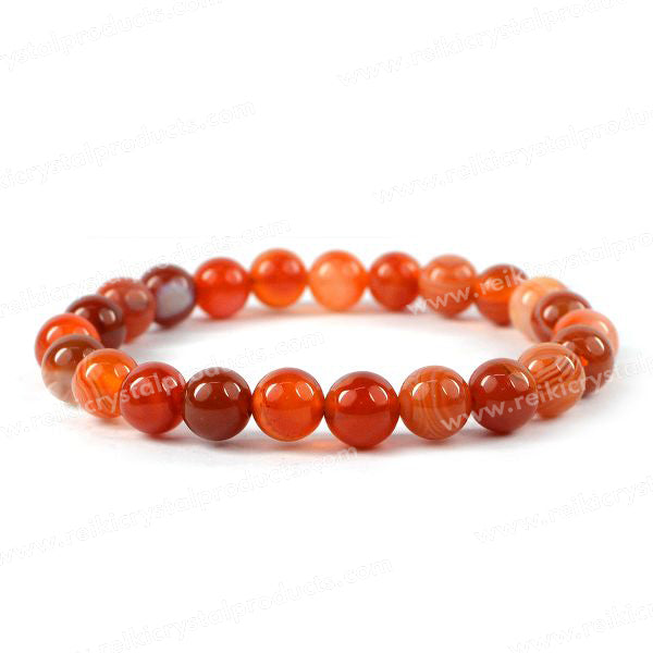 Natural Carnelian 8 mm Round Bead Bracelet for Courage, Confidence, Motivation & Positive Energy | Reiki Charged Gemstone Bracelet for Men & Women