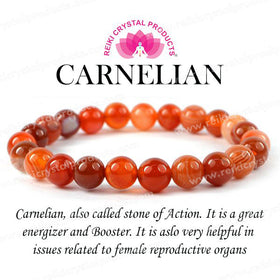 Natural Carnelian 8mm Round Bead Bracelet for Courage, Confidence, Motivation & Positive Energy | Reiki Charged Gemstone Bracelet for Men & Women