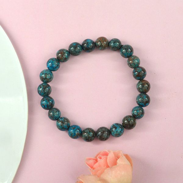 Natural Chrysocolla 8 mm Round Bead Bracelet for Communication, Emotional Balance, Inner Peace & Positive Energy