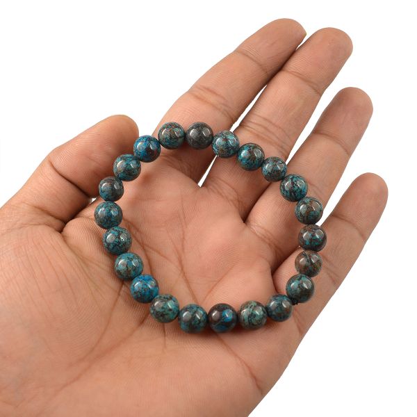 Natural Chrysocolla 8mm Round Bead Bracelet for Communication, Emotional Balance, Inner Peace & Positive Energy | Reiki Charged Gemstone Bracelet for Men & Women