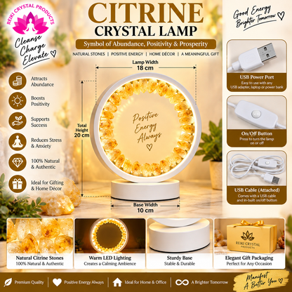 Natural Citrine Crystal Lamp with White Circular Frame
