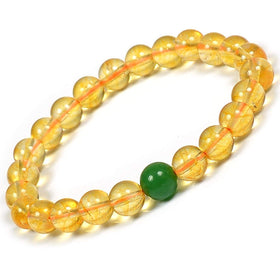 Natural Citrine with Green Aventurine Single Stone 8mm Round Bead Bracelet for Wealth, Prosperity, Confidence & Positive Energy  Crystal Bracelet for Men & Women