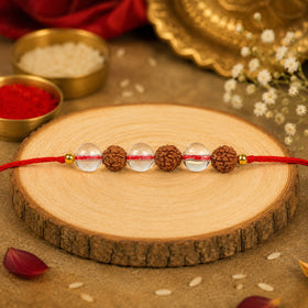 Natural Clear Quartz & 5 Mukhi Rudraksha Crystal Stone Rakhi