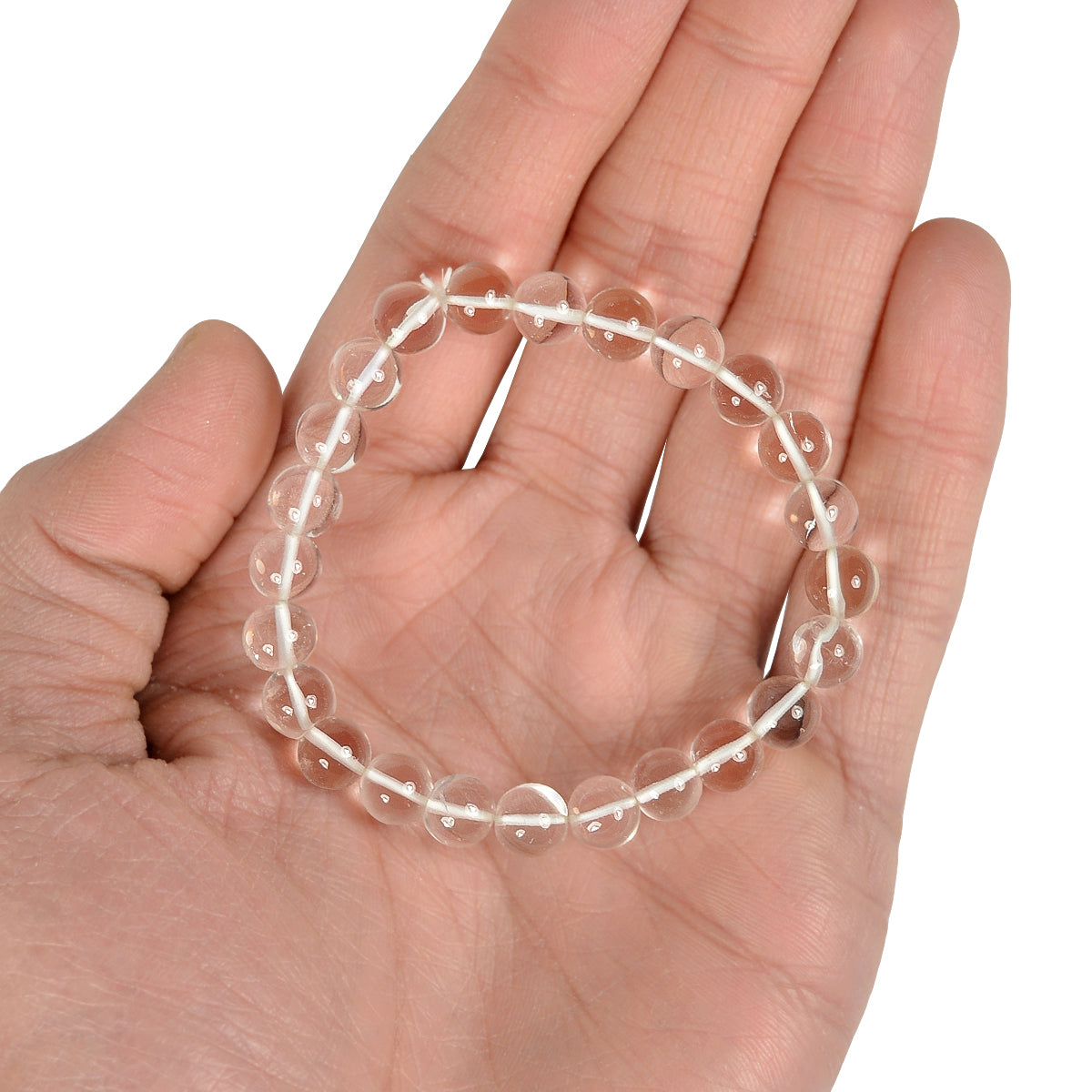 Natural Clear Quartz Sphatik 8mm Round Bead Bracelet for Clarity, Focus, Positive Energy & Spiritual Awareness