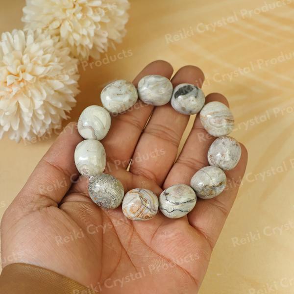 Natural Crazy Lace Agate Tumble Beads Bracelet for Joy, Confidence, Emotional Balance & Positive Energy