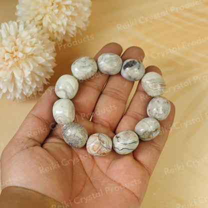Natural Crazy Lace Agate Tumble Beads Bracelet for Joy, Confidence, Emotional Balance & Positive Energy