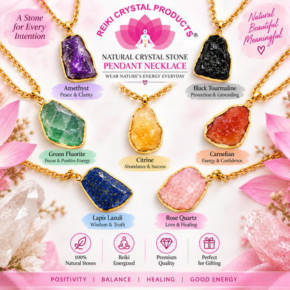 Natural Crystal Pendant Necklace with Golden Metal Chain