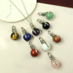 Natural Crystal Stone Ball Shape Pendant - Locket with Metal Chain