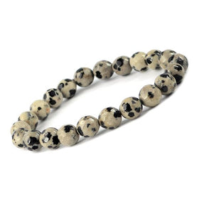 Natural Dalmatian Jasper 8 mm Faceted Bead Bracelet for Protection, Joy, Emotional Balance & Positive Energy | Reiki Charged Gemstone Bracelet for Men & Women