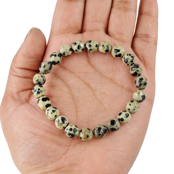Natural Dalmatian Jasper 8mm Faceted Bead Bracelet for Protection, Joy, Emotional Balance & Positive Energy | Reiki Charged Gemstone Bracelet for Men & Women
