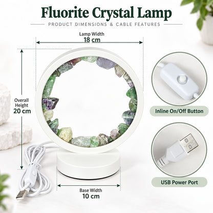 Natural Fluorite Stone Lamp with USB Cable and White Base