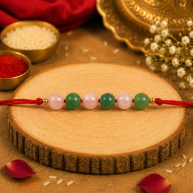 Natural Green Aventurine & Rose Quartz Crystal Stone Rakhi for Brother | Reiki Charged Handmade Raksha Bandhan Rakhi | Prosperity, Love & Positive Energy