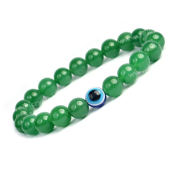 Natural Green Aventurine with Evil Eye 8 mm Round Bead Bracelet