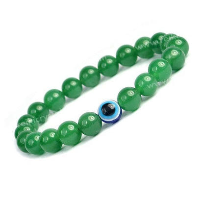 Natural Green Aventurine with Evil Eye 8 mm Round Bead Bracelet