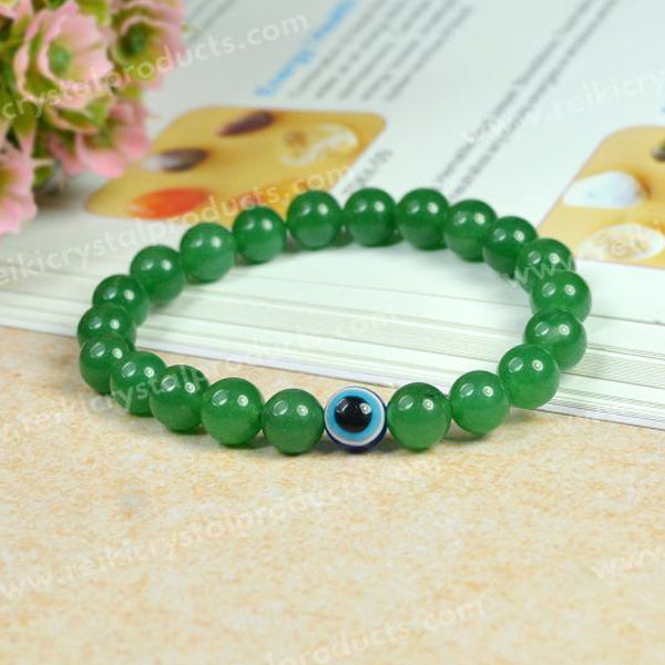 Natural Green Aventurine with Evil Eye 8 mm Round Bead Bracelet for Luck, Prosperity, Protection & Positive Energy | Reiki Charged Gemstone Bracelet for Men & Women