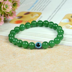 Natural Green Aventurine with Evil Eye 8 mm Round Bead Bracelet for Luck, Prosperity, Protection & Positive Energy | Reiki Charged Gemstone Bracelet for Men & Women